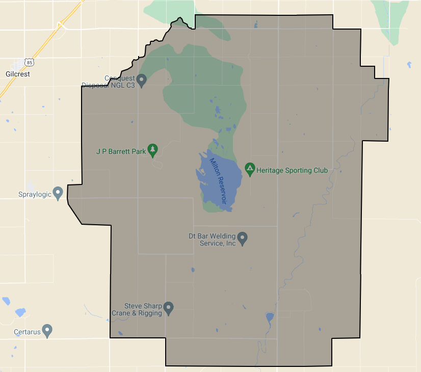 Weld 15 and 16 quarantine area, centered near Milton Reservoir