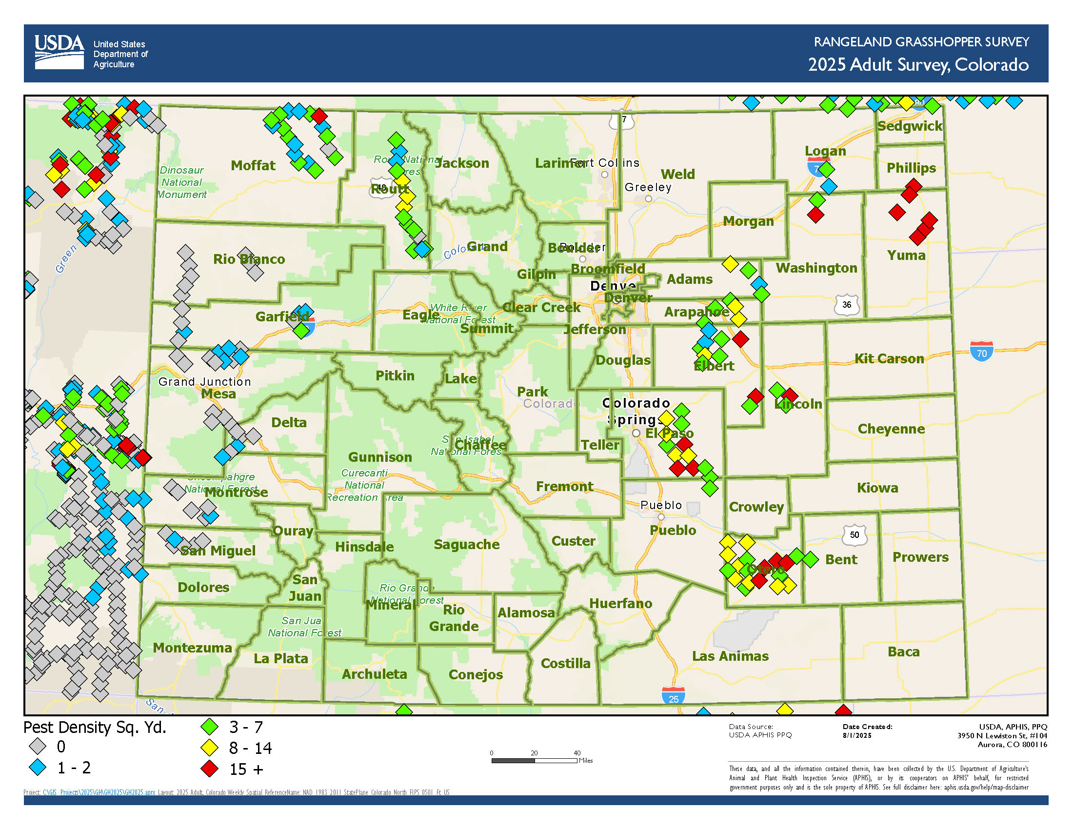 Map of adult grasshoppers in Colorado
