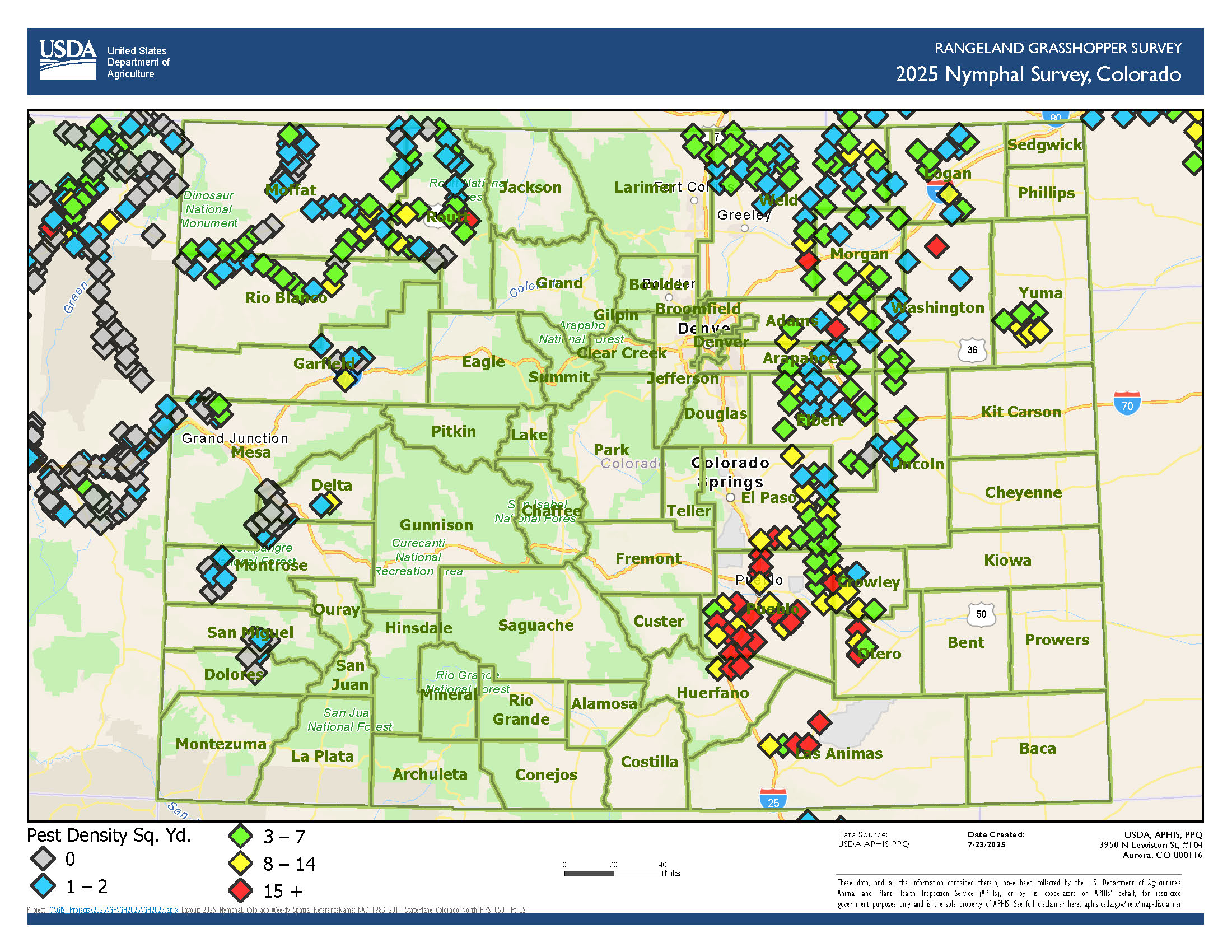 Map of nymphal grasshoppers in Colorado