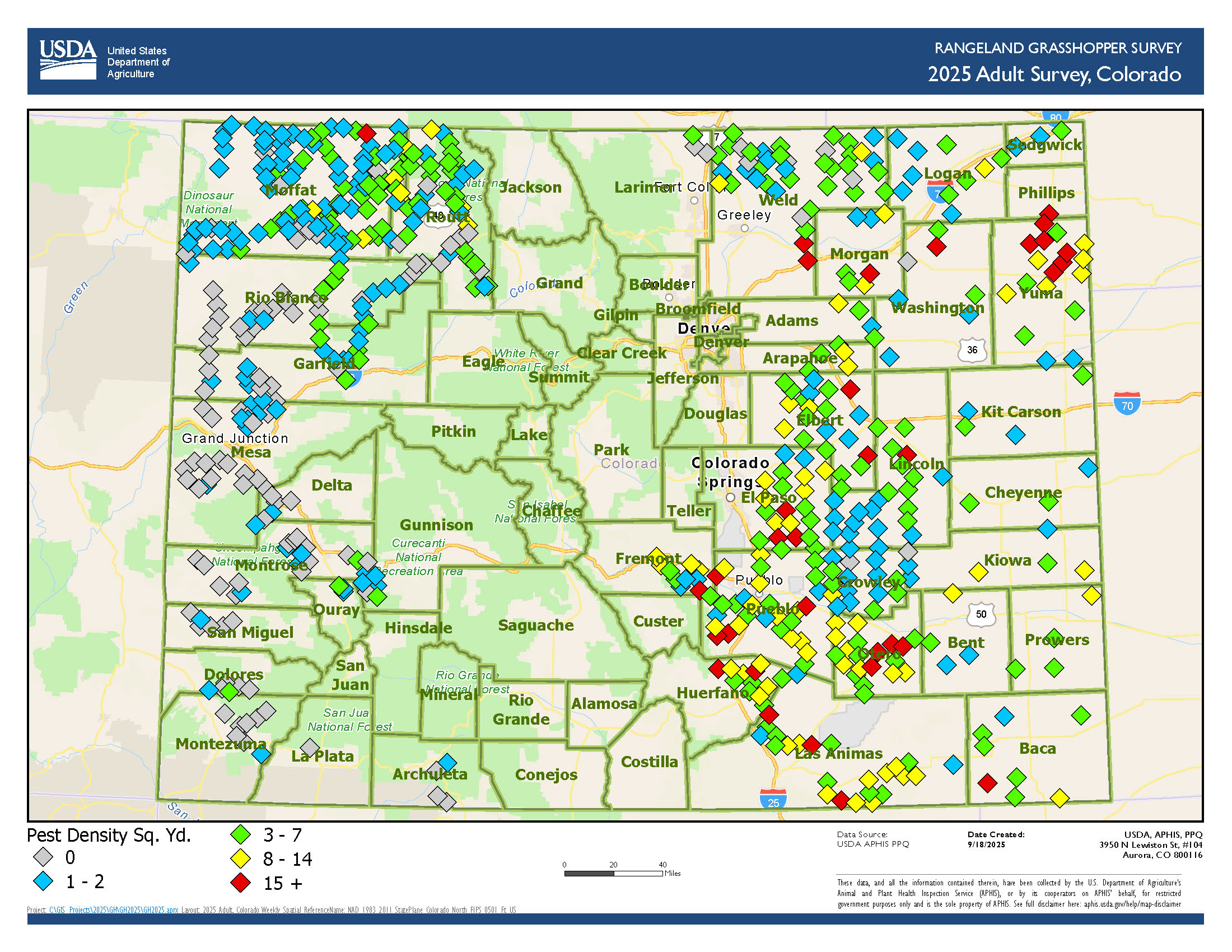 Map of adult grasshoppers in Colorado