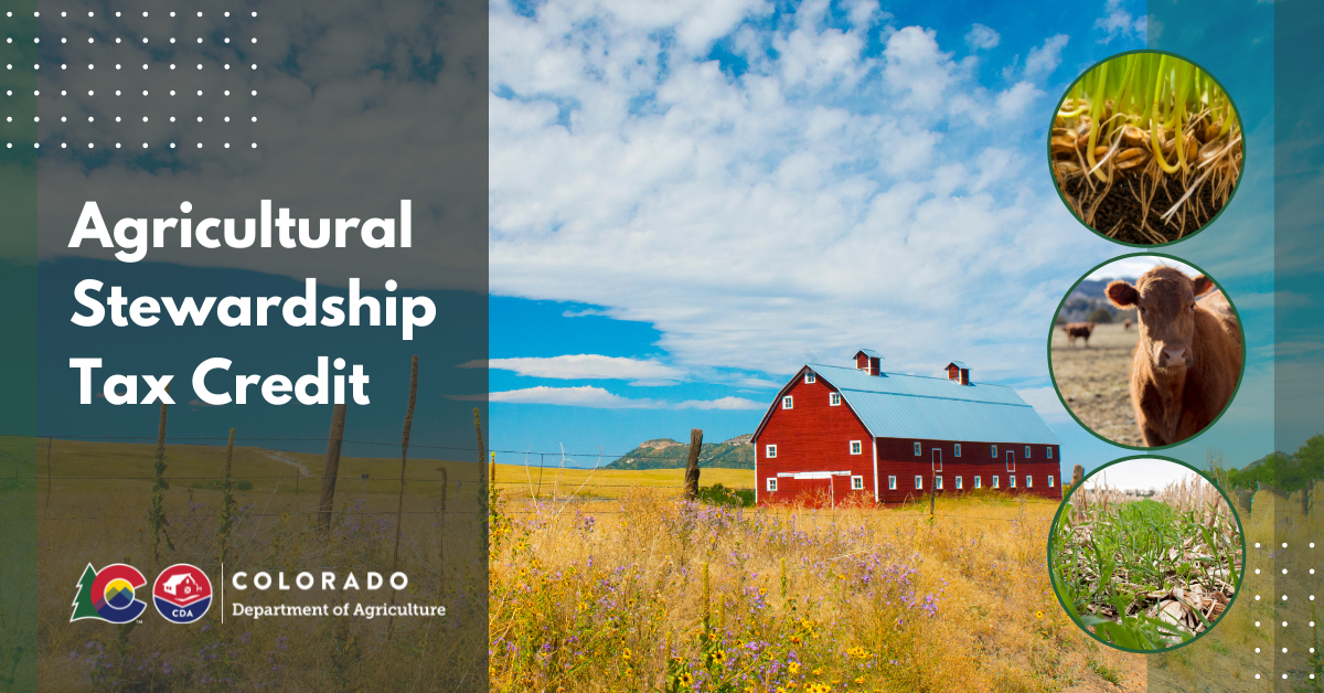 Banner for the ag stewardship tax credit with an image of a red barn with three small circles depicting 