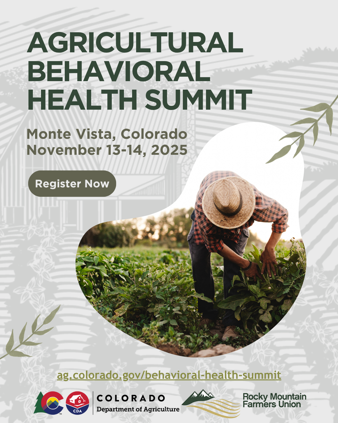 clickable graphic promoting the Behavioral Ag Health Summit in Monte Vista on November 13 through 14