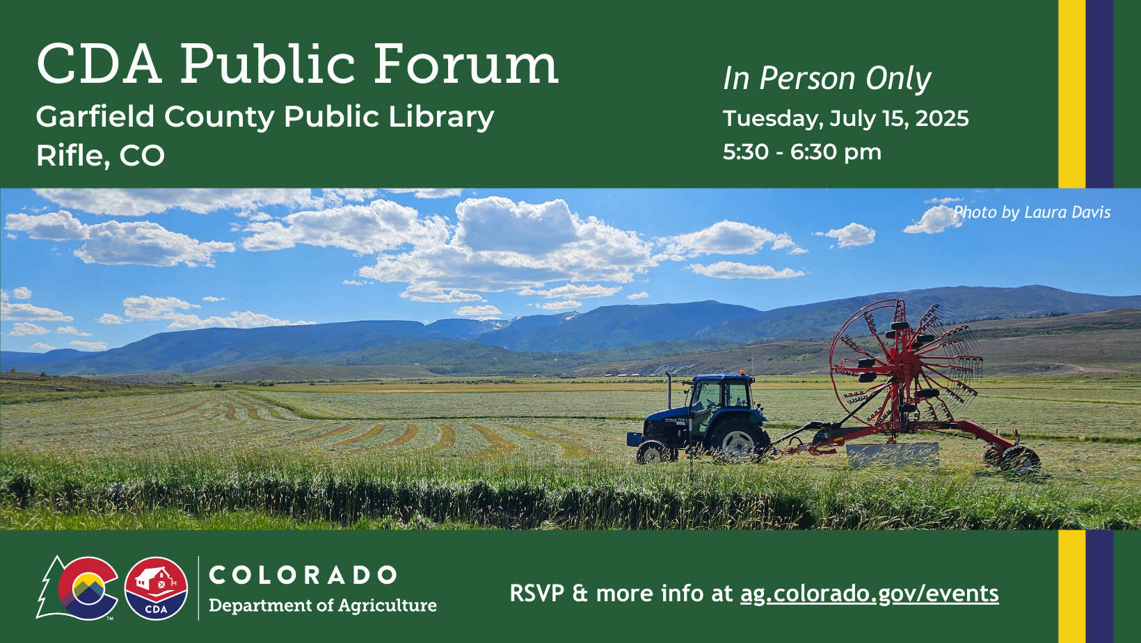 A tractor mows hay in a Colorado valley