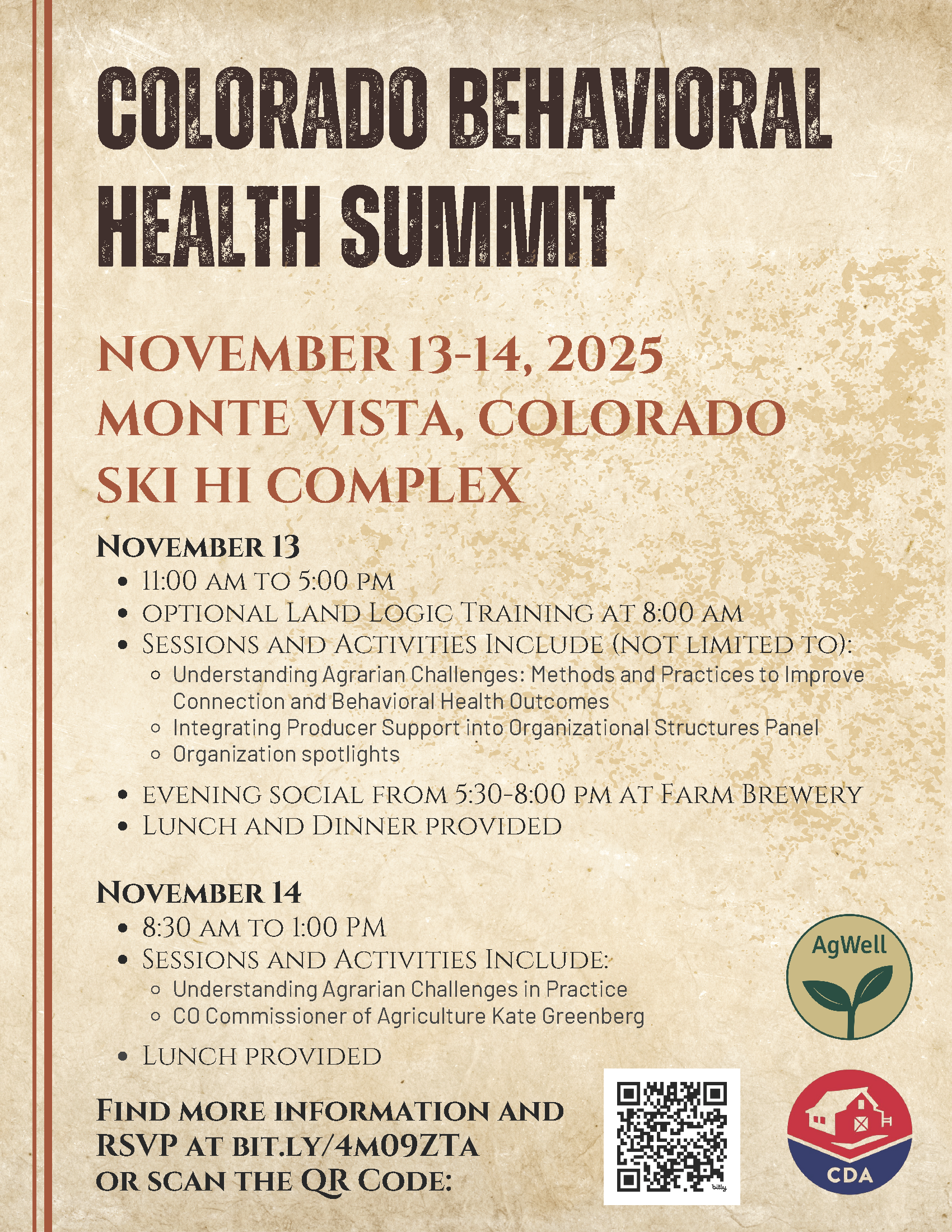 Flyer about the Inaugural CO Ag Behavioral Health Summit