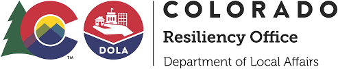 Colorful Colorado and DOLA red and blue logo for Resiliency Office