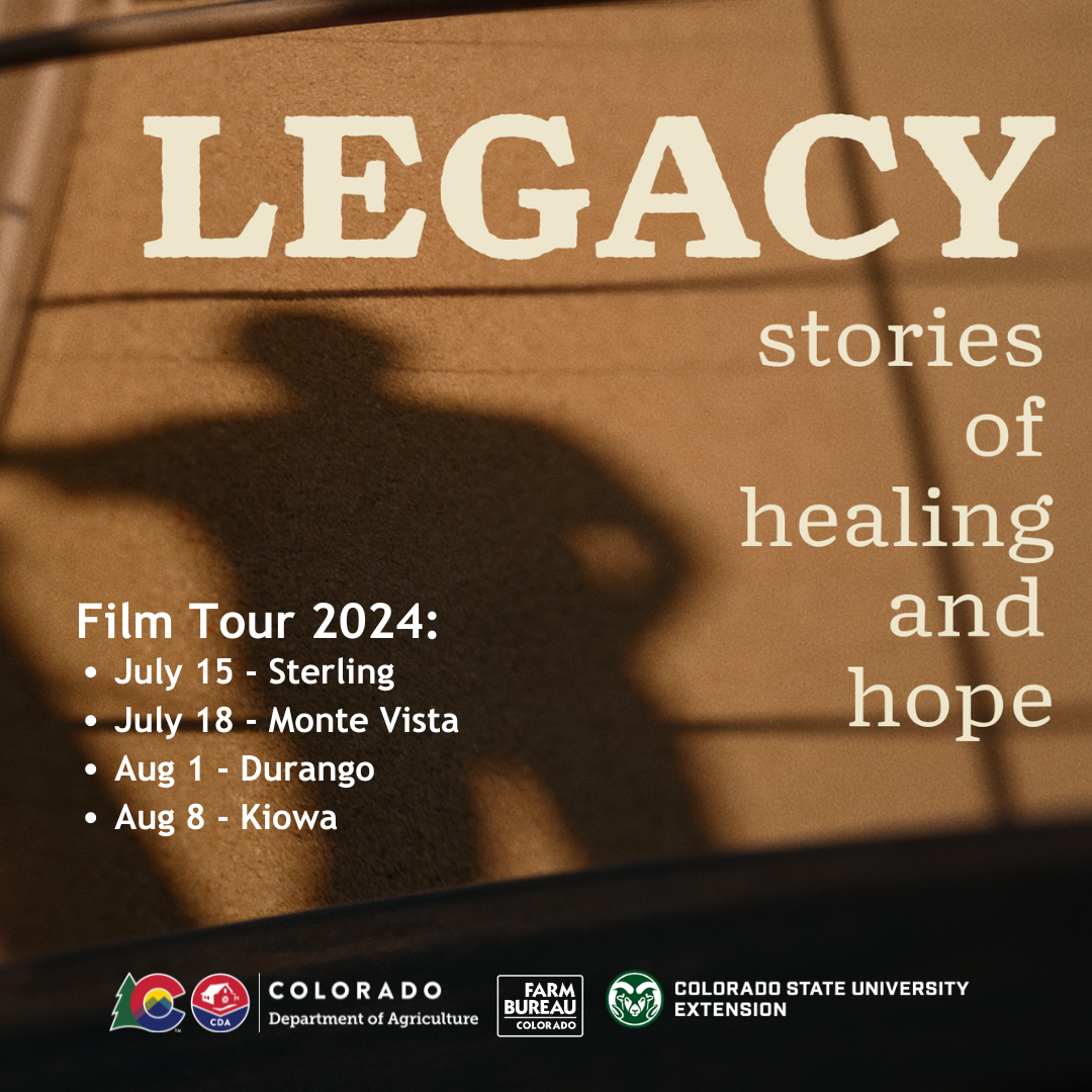 Legacy: Stories of healing and hope. Film tour 2024. July 15 Sterling, July 18 Monte Vista; August 1 Durango, August 8 Kiowa