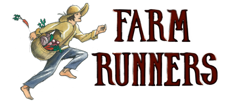 Farm Runners Logo, depicting a person running with farm fresh products