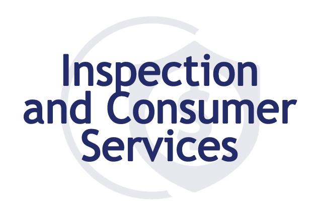 Inspection and Consumer Services with a faded icon of a dollar sign inside a shield 