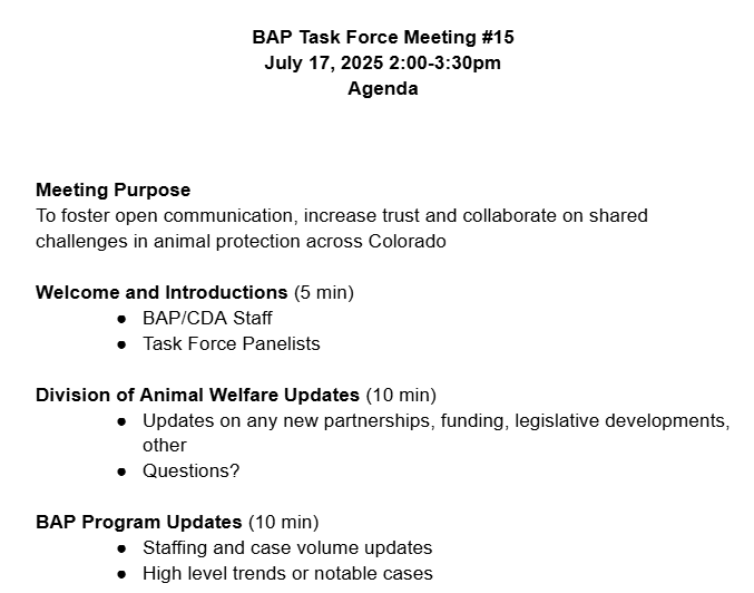 July 17 2025 BAP Task Force Meeting Agenda
