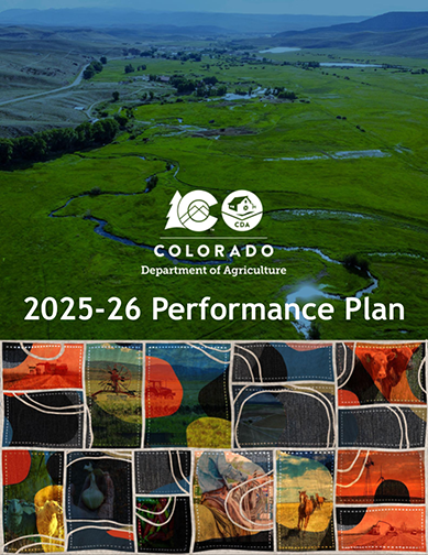 The Gunnison River flows through spring pastures below an abstract quilt made of different ag landscapes