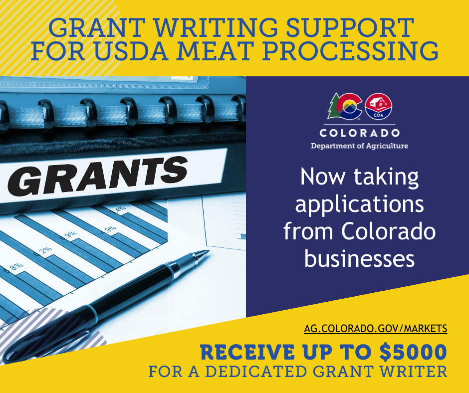 Grant writing support for USDA meat processing. Now taking applications from Colorado businesses. Receive up to $5000 for a dedicated grant writer
