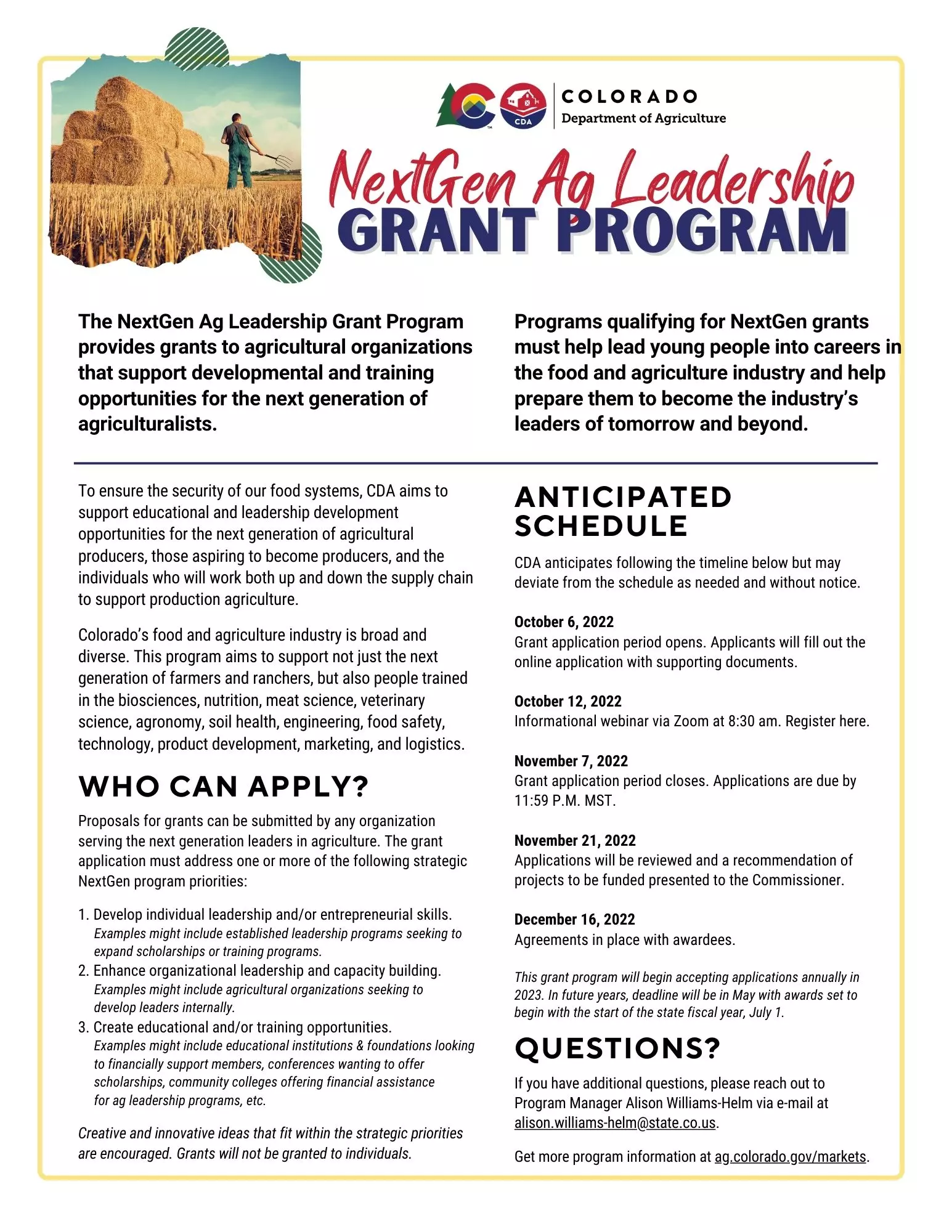 NextGen Ag Leadership Grant Program flyer