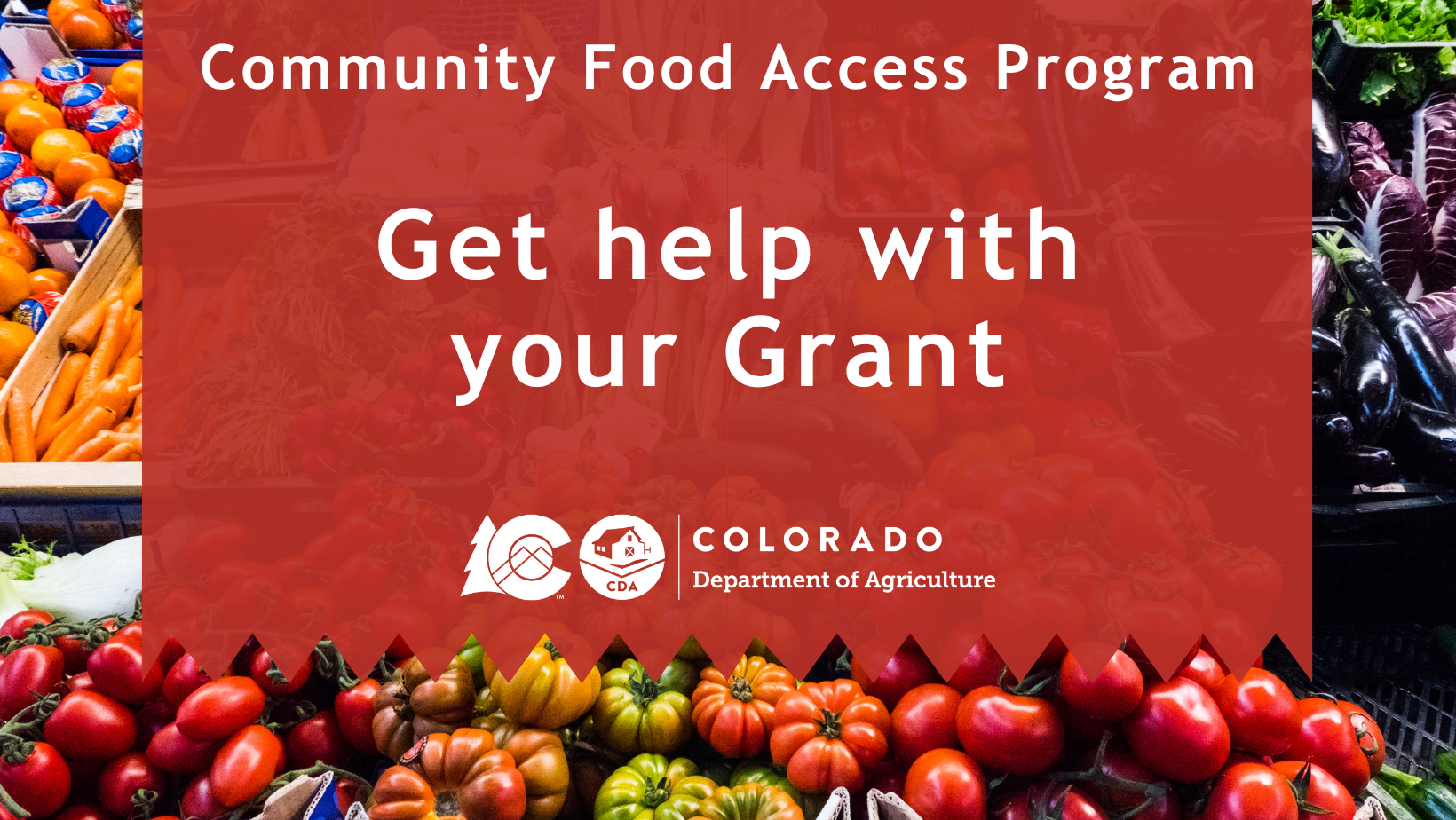 Get Help with your Grant Banner, behind a shelf of fresh produce