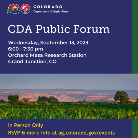 Ag Commission Public Forum, September 13, 2023 at 6 pm in Grand Junction