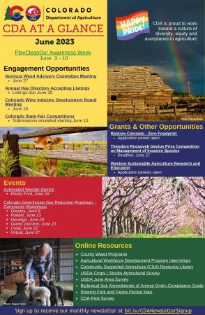 Monthly newsletter listing opportunities for engagement, grants, events and an array of agricultural online resources, with four relative images.