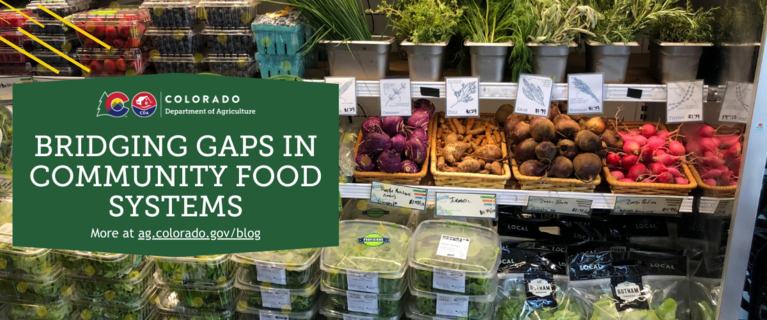 Bridging Gaps in Community Food Systems. Wide shot of vegetables in a refrigerated section of a small grocer.